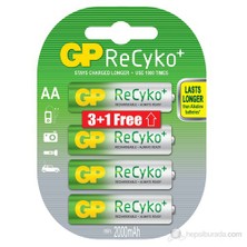 GP 4'lü (3+1) ReCyko Pro Ni-Mh Şarj Edilebilir AA Kalem Pil  2.000 mAh (GP210AAHC2P/6)