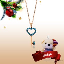 KENPAZAR Tekbir Silver Gümüş Firuze Taşlı Kalp Anahtar Kolye