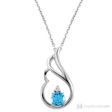 Gizzaro 0..03 Karat Pırlanta 0.95 Karat Mavi Topaz Pırlanta Mavi Topaz KolyeGMY078