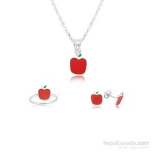 Olivin Accesories Gümüş Kırmızı Elma Çocuk Set 433218