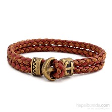 Solfera Taba Renk Deri Bronz Çapalı Erkek Bileklik Bt074