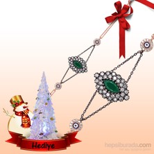 KENPAZAR Tekbir Silver Gümüş Mat Mekik Yeşil Taşlı Otantik Bileklik