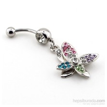 Solfera Renkgarenk Taşlı Kelebek Göbek Piercing P227
