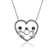 İndigo Takı Kalp İçinde Yüzük Tutan Sevgililer Gümüş Kolye