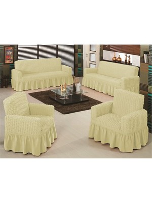 Altın Kelebek Bürümcük Maxi Koltuk Örtüsü Takımı (3+3+1+1) - Krem