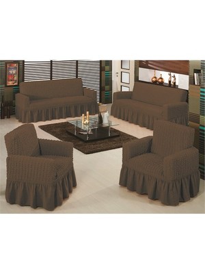 Altın Kelebek Bürümcük Maxi Koltuk Örtüsü Takımı (3+3+1+1) - Kahverengi