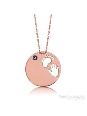 KENPAZAR Bayan Lili Gümüş El ve Ayak İzi Plaka Kolye