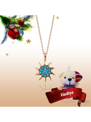 KENPAZAR Bayan Lili Gümüş Firuze Taşlı Güneş Kolye