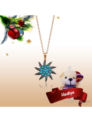 KENPAZAR Bayan Lili Gümüş Firuze Taşlı Güneş Kolye