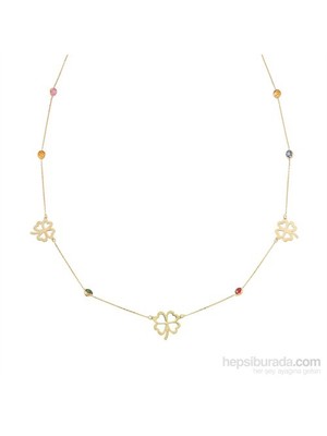 Glorria 14 Ayar Altın Renkli Taşlı Yonca Kolye