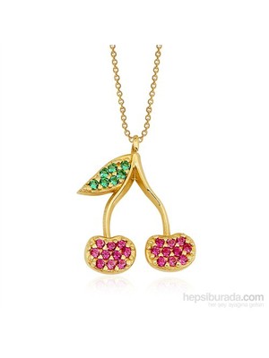Altınsepeti Renkli Taşlı Kiraz Altın Kolye As882kl