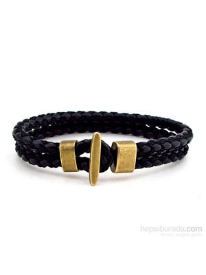 Solfera Siyah Örgü Tasarım Deri Erkek Bileklik Bt080