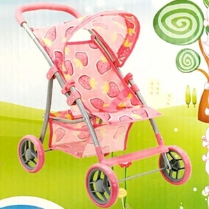 Oyuncak Bebek Arabası 4 Tekerli Puset Çilek