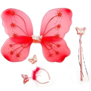 Kırmızı Kelebek Kanadı Asa Ve Taç Set 50 Cm