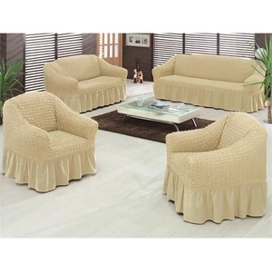 Evory Home Bürümcük Standart Koltuk Örtüsü Takımı (3+2+1+1) - Naturel