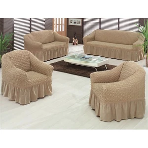 Evory Home Bürümcük Standart Koltuk Örtüsü Takımı (3+2+1+1) - Bej