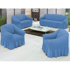 Evory Home Bürümcük Standart Koltuk Örtüsü Takımı (3+2+1+1) - Mavi