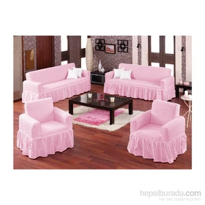 Evory Home Bürümcük Standart Koltuk Örtüsü Takımı (3+2+1+1) - Pembe