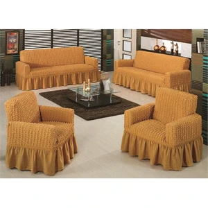Evory Home Bürümcük Maxi Koltuk Örtüsü Takımı (3+3+1+1) - Koyu Hardal