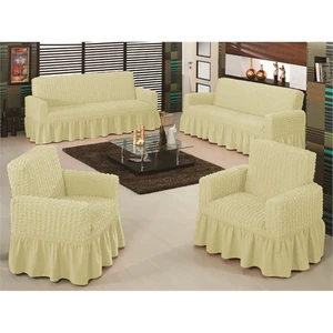 Evory Home Bürümcük Maxi Koltuk Örtüsü Takımı (3+3+1+1) - Krem