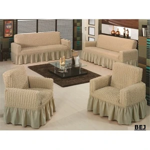 Evory Home Bürümcük Maxi Koltuk Örtüsü Takımı (3+3+1+1) - Bej