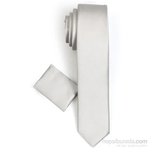 Erkek Gri Mendilli Kravat