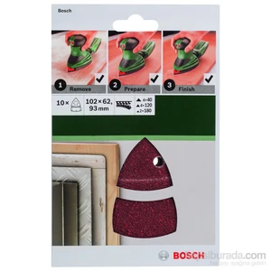 - Multi Zımpara Kağıdı 10'Lu Set, 102 X 62/93 Mm 40/120/180 Kum 11 Delik
