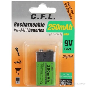 9V 250 maH Ni-Mh Şarjlı Pil