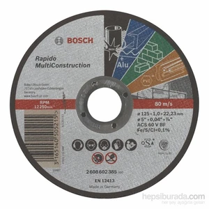 - Rapido Serisi Çoklu Malzemeler İçin Düz Kesme Diski (Taş) - Acs 60 V Bf, 125 Mm, 1,0 Mm