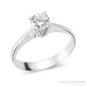 Silver & Silver 1,00 Ct Zirkon Taşlı Kalp Tektaş Yüzük