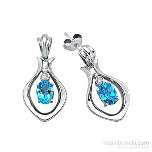1.96 Mavi Topaz, 0.04 Karat Pırlanta Küpe GMY107