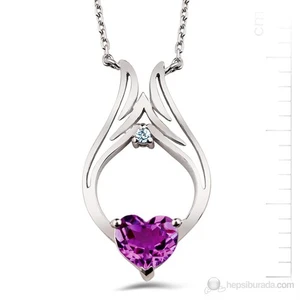 Bella Gloria 925 Ayar 4,79 Gr 0,04 Karat Pırlanta 1,41 Karat Ametist, Altın Kaplamalı Pırlanta Ametist "Meleğim" Kanat Kolye (GPK0005)