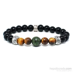 Gerçek Siyah Oniks, Jade, Kaplan Gözü Doğal Taş Bileklik