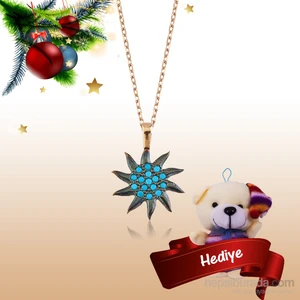 KENPAZAR Bayan Lili Gümüş Firuze Taşlı Güneş Kolye