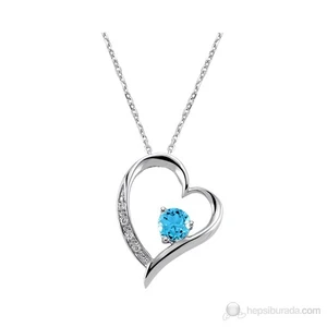 0.04 Karat Pırlanta 0.95 Karat Mavi Topaz Pırlanta Kalp Kolye GMY082
