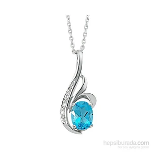 0.03 Karat 2.15 Karat Mavi Topaz Pırlanta  Kolye GMY102