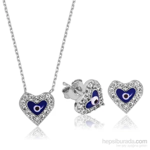 KENPAZAR Tekbir Silver Gümüş Nazarlı Kalp Set