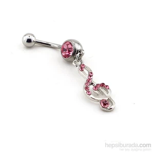 Pembe Sol Anahtarı Çelik Göbek Piercing P288