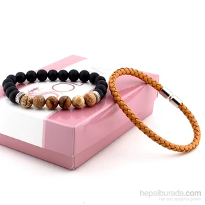 Mat Kum Jasper Doğal Taş Ve Deri Bileklik Bk036