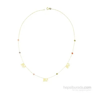 14 Ayar Altın Renkli Taşlı Fil Kolye