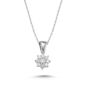 Silver & Silver Zirkon Tektaş Çiçek Kolye