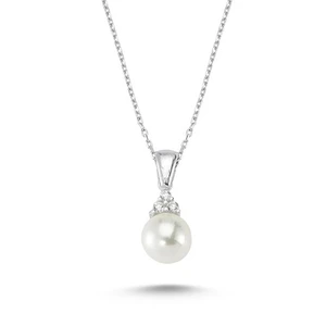Silver & Silver Zirkon Taşlı İnci Kolye