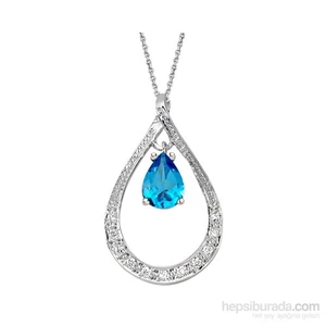 0.17 Karat Pırlanta 1.25 Mavi Topaz Pırlanta Kolye Gzkl132
