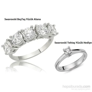 Silver & Silver Zirkon Taşlı Beştaş Yüzük-TEKTAŞ YÜZÜK HEDİYE