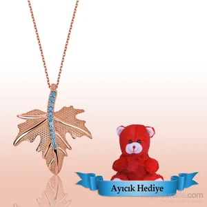 KENPAZAR Tekbir Silver Gümüş Firuze Taşlı Çınar Yaprağı Kolye