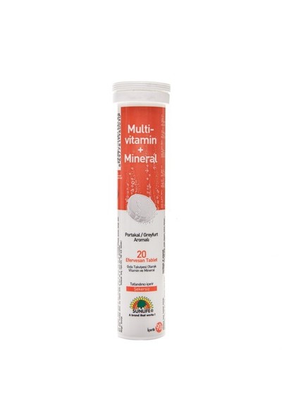 Sunlife Multivitamin + Mineraller 20 Tablet Şekersiz Gıda Takv.