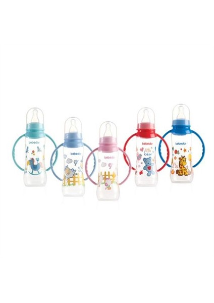 Desenli Kulplu Kolay Kavrama Biberon Orta Akış Emzikli 250 Ml.