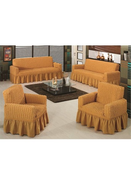 Bürümcük Maxi Koltuk Örtüsü Takımı (3+3+1+1) - Koyu Hardal