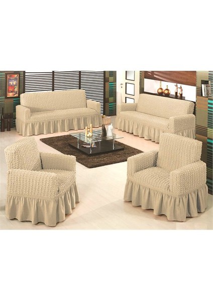 Bürümcük Maxi Koltuk Örtüsü Takımı (3+3+1+1) - Naturel