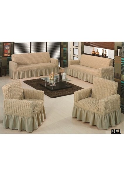 Bürümcük Maxi Koltuk Örtüsü Takımı (3+3+1+1) - Bej